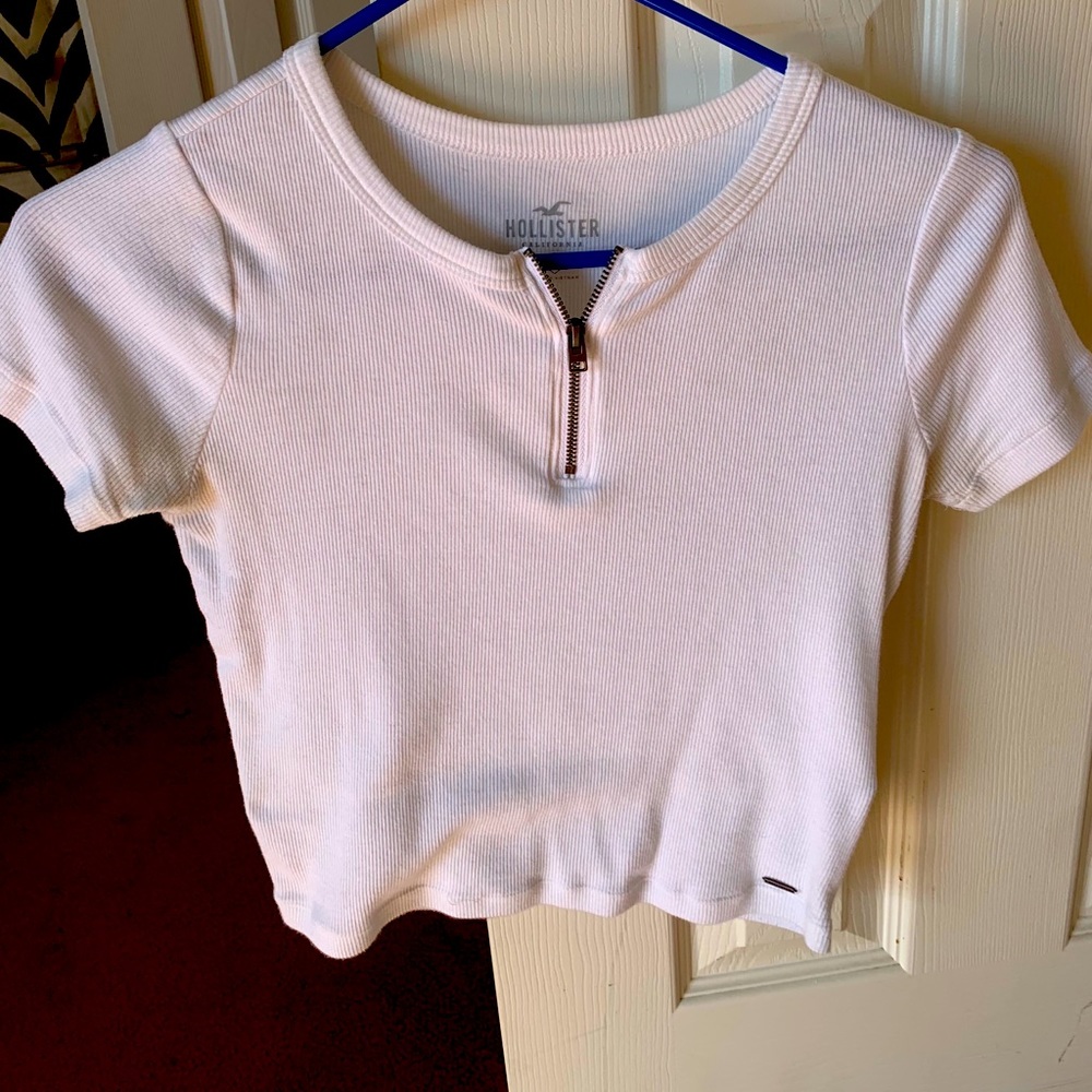 Hollister white zip up crop top